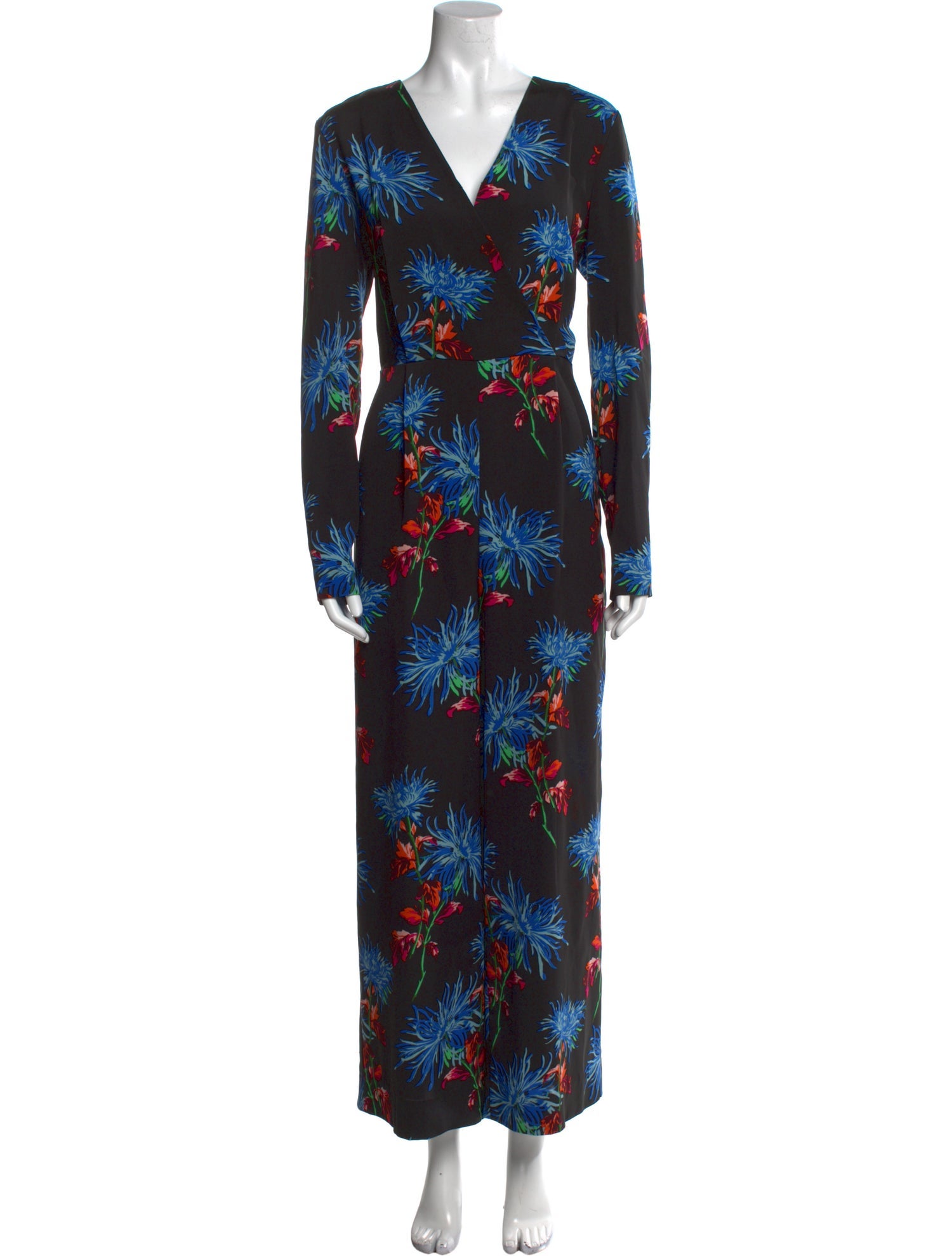 Diane von Furstenberg Floral Print V-Neck Jumpsuit