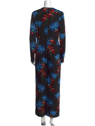 Diane von Furstenberg Floral Print V-Neck Jumpsuit