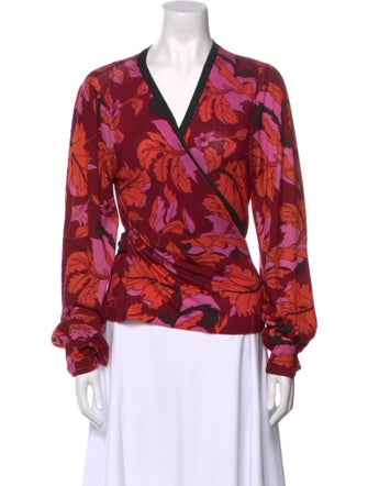 Diane von Furstenberg Merino Wool Floral Print Blouse