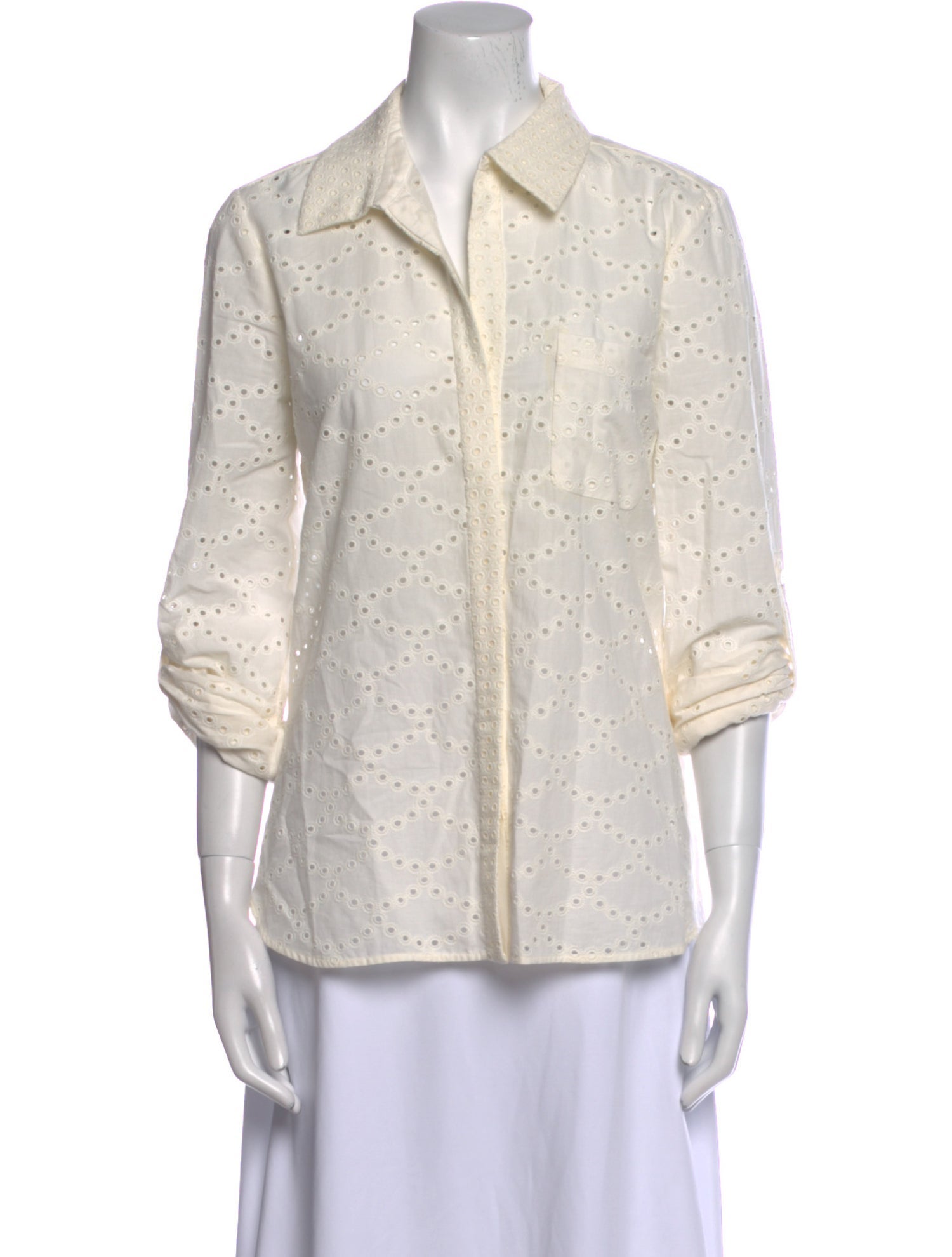 Diane von Furstenberg Three-Quarter Sleeve Button-Up Top