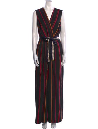 Diane von Furstenberg Striped V-Neck Jumpsuit