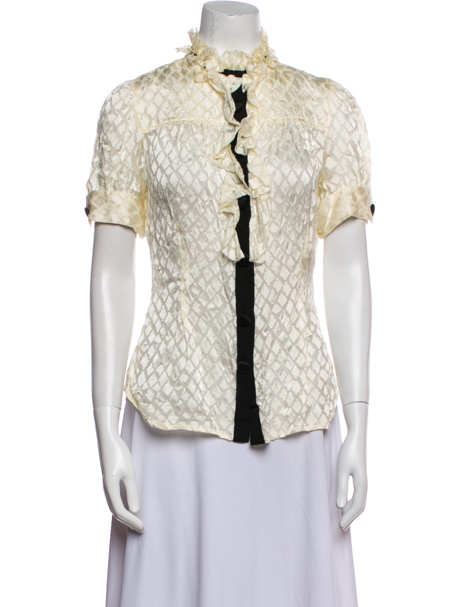 Diane von Furstenberg Lace Pattern Mock Neck Button-Up Top