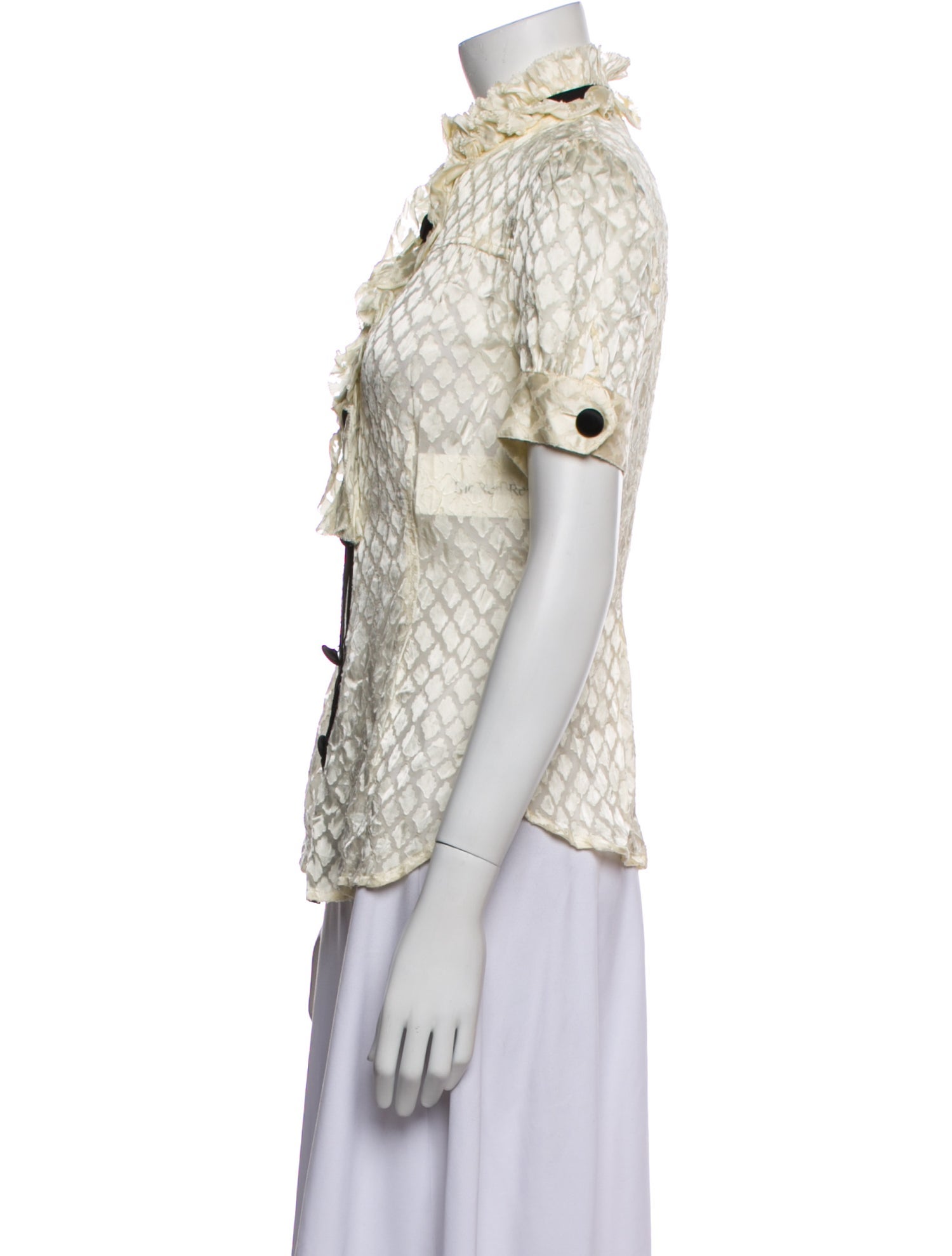 Diane von Furstenberg Lace Pattern Mock Neck Button-Up Top