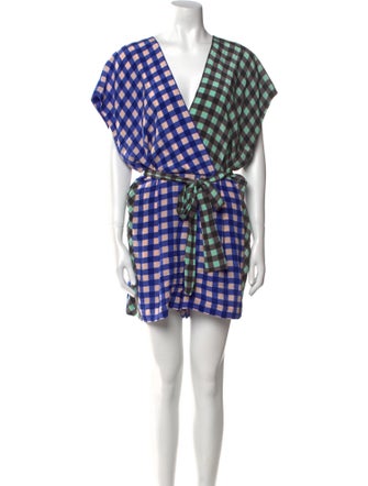 Diane von Furstenberg Silk Plaid Print Romper