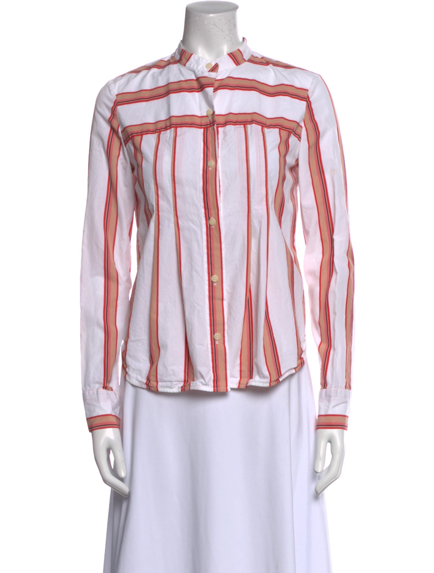 Diane von Furstenberg Striped Mock Neck Button-Up Top
