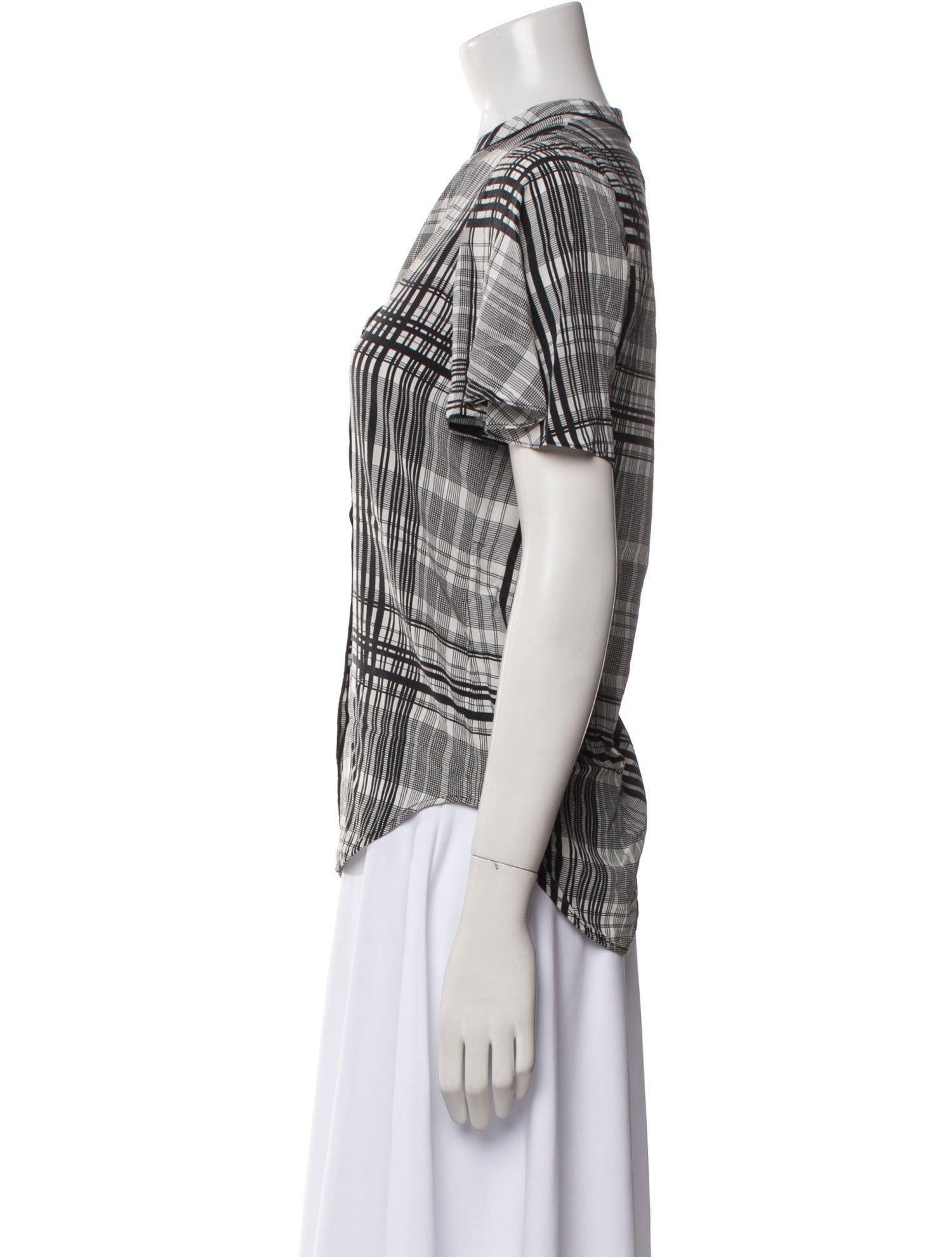 Diane von Furstenberg Plaid Print V-Neck Button-Up Top