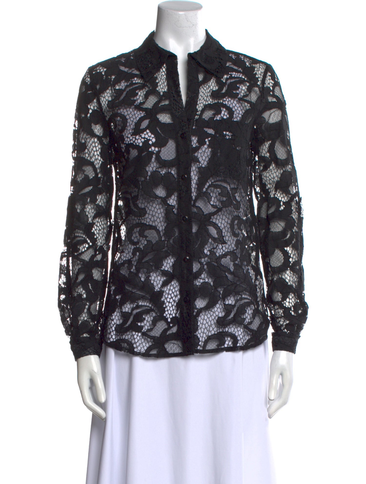Diane von Furstenberg Lace Pattern Long Sleeve Button-Up Top