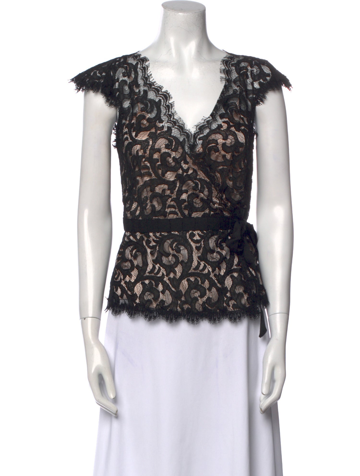 Diane von Furstenberg Lace Pattern V-Neck Blouse