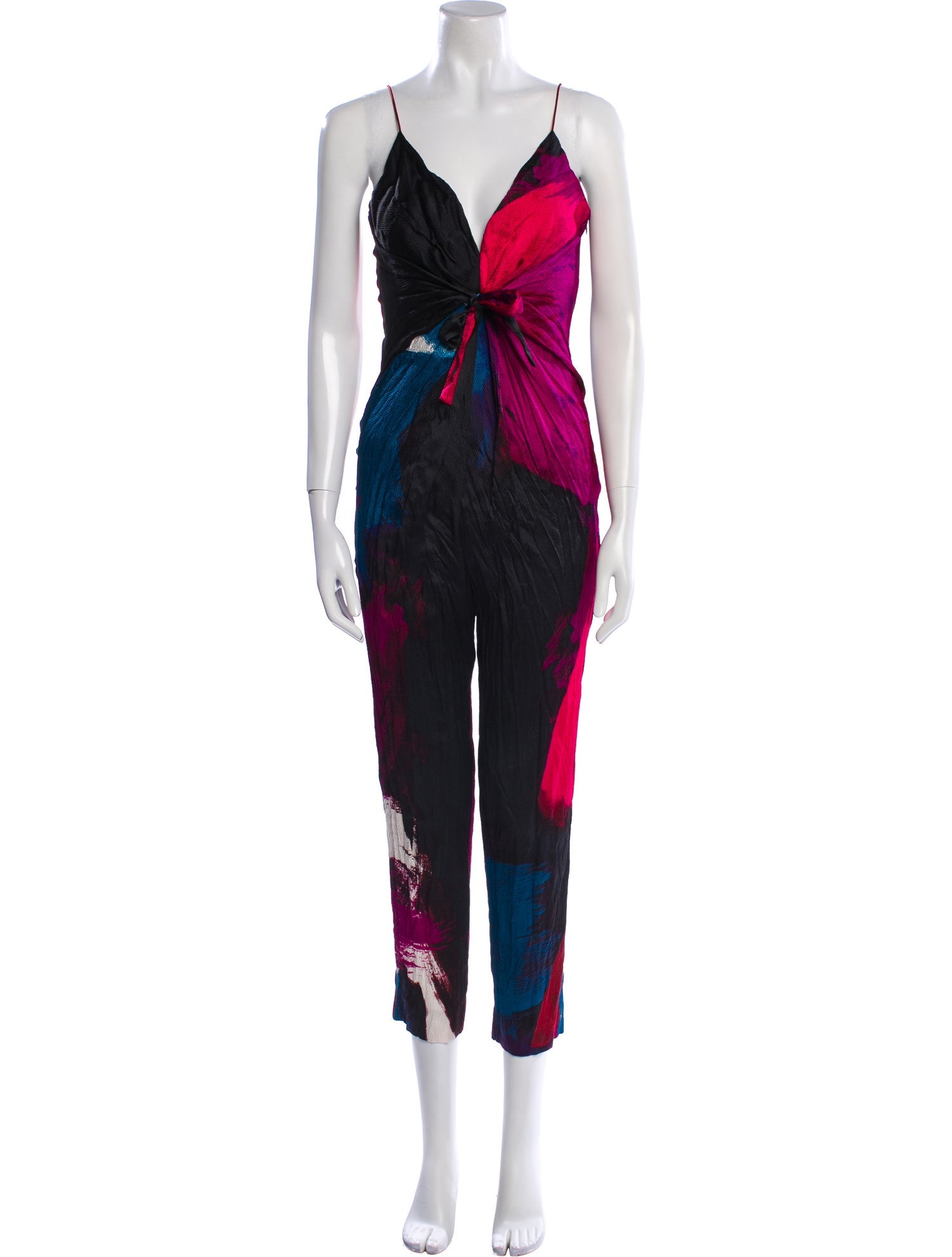 Diane von Furstenberg Silk Colorblock Pattern Jumpsuit