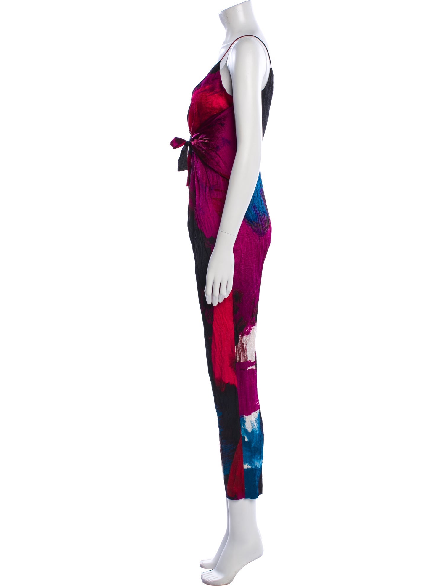 Diane von Furstenberg Silk Colorblock Pattern Jumpsuit