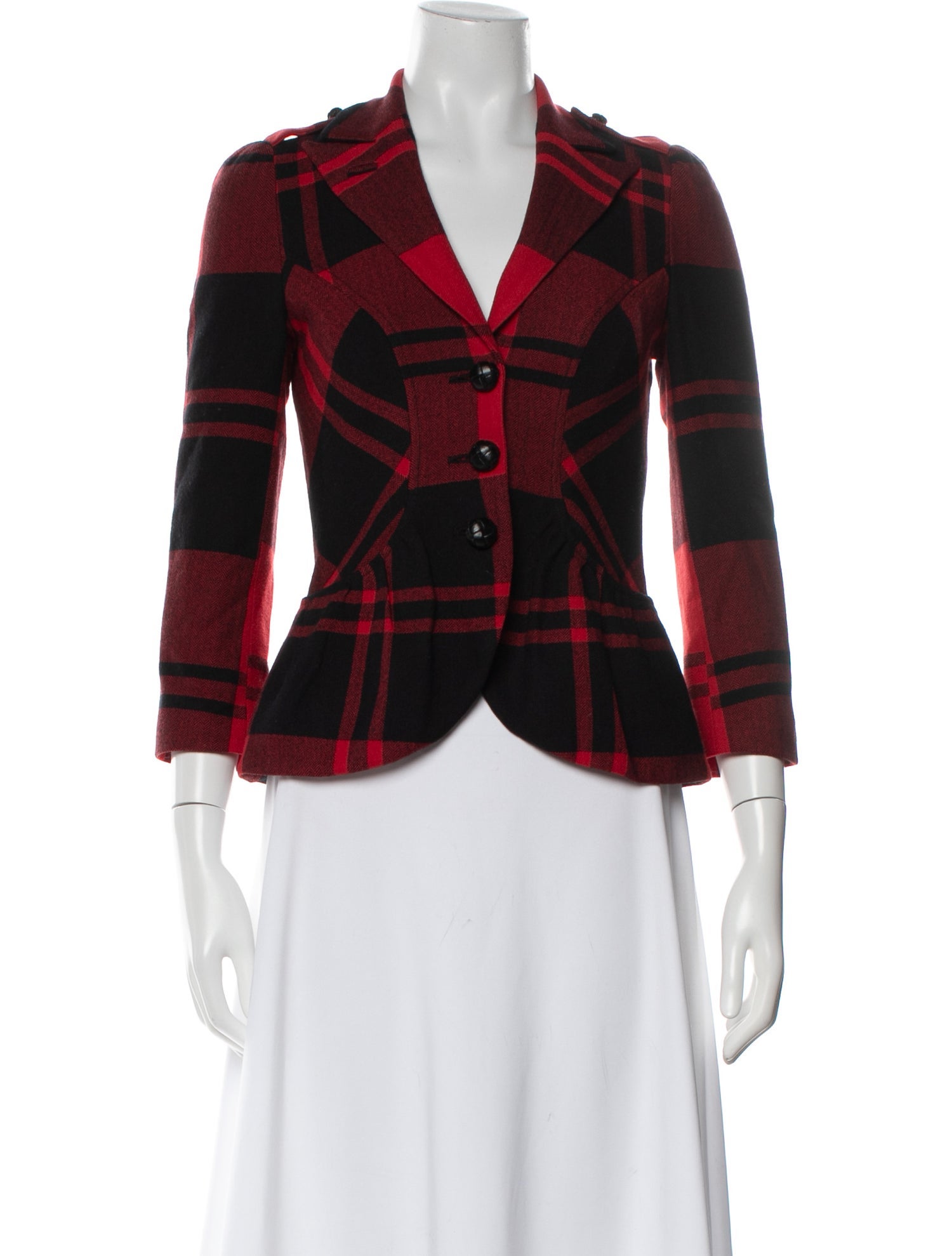 Diane von Furstenberg Plaid Print Three-Quarter Sleeve Crop Top