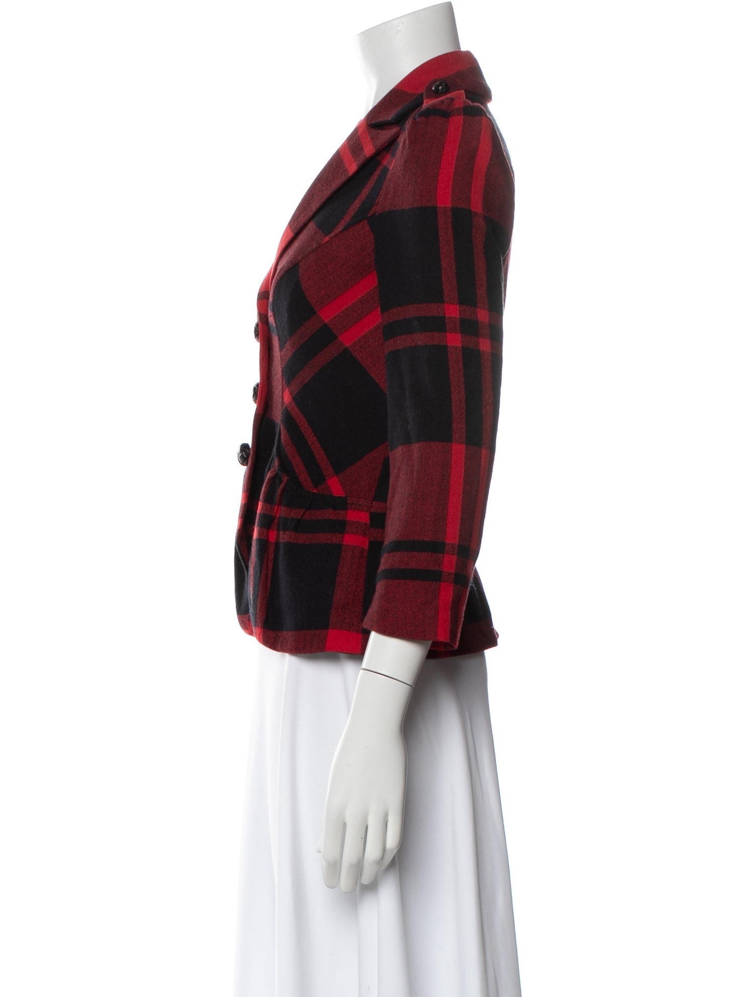Diane von Furstenberg Plaid Print Three-Quarter Sleeve Crop Top