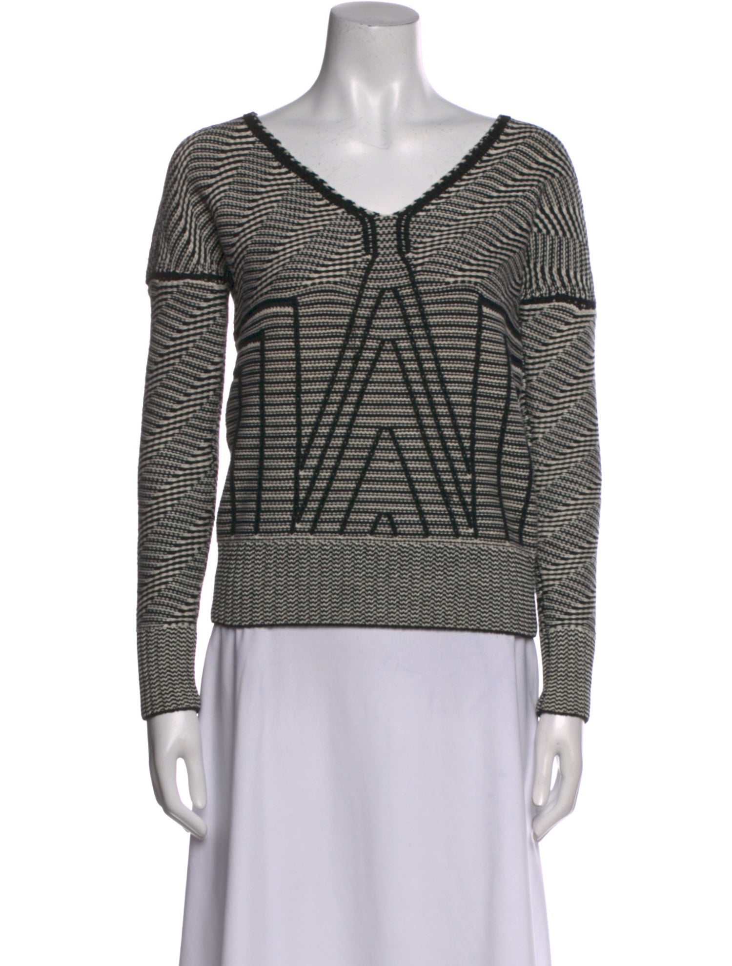 Diane von Furstenberg Striped V-Neck Sweatshirt