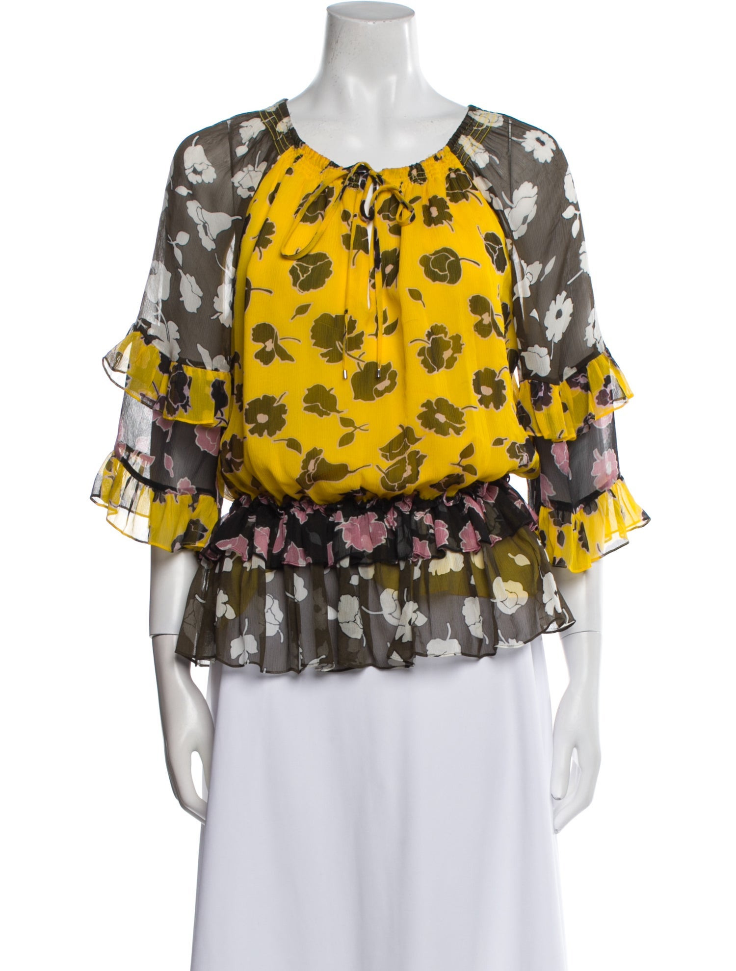 Diane von Furstenberg Floral Print Scoop Neck Blouse