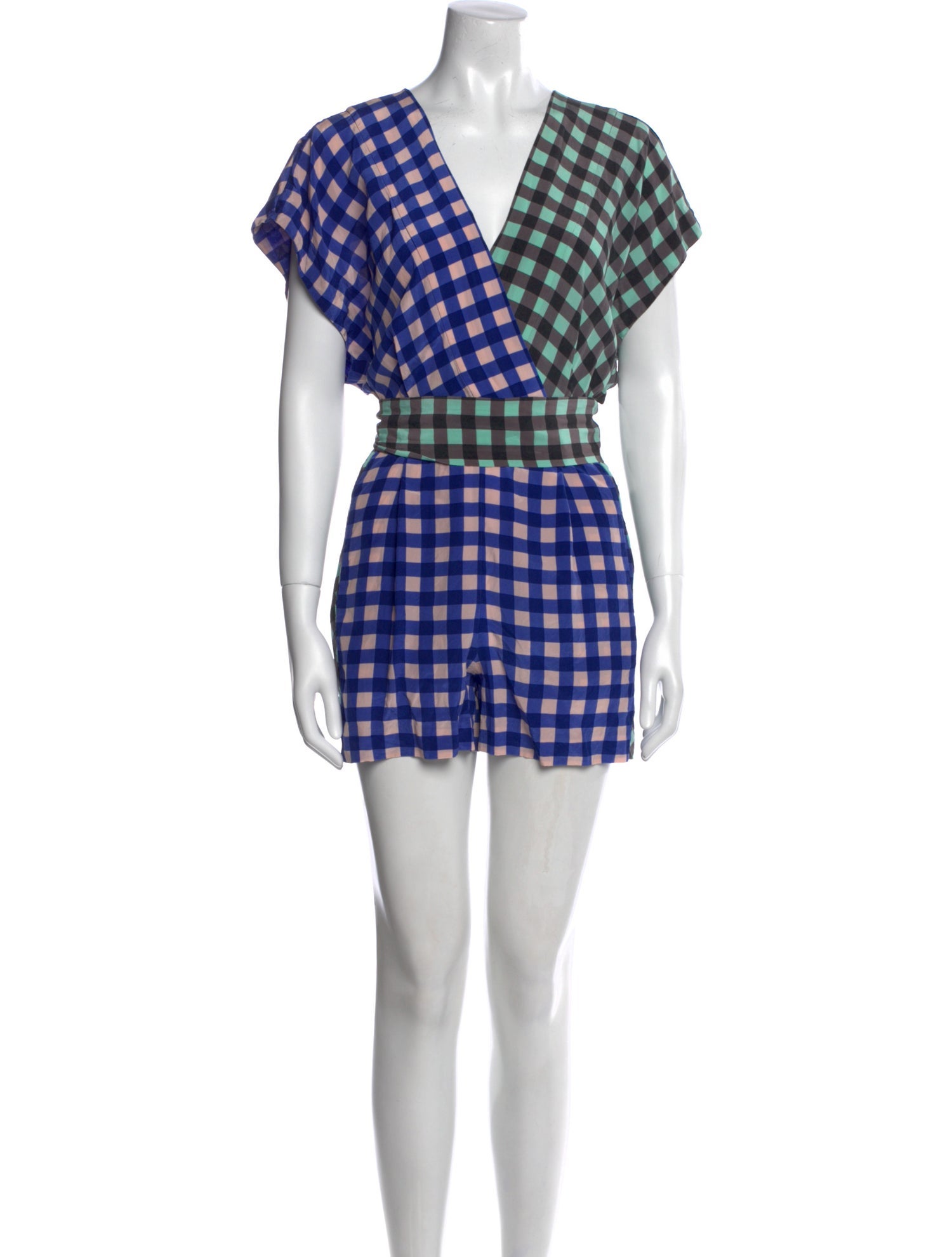 Diane von Furstenberg Silk Plaid Print Romper