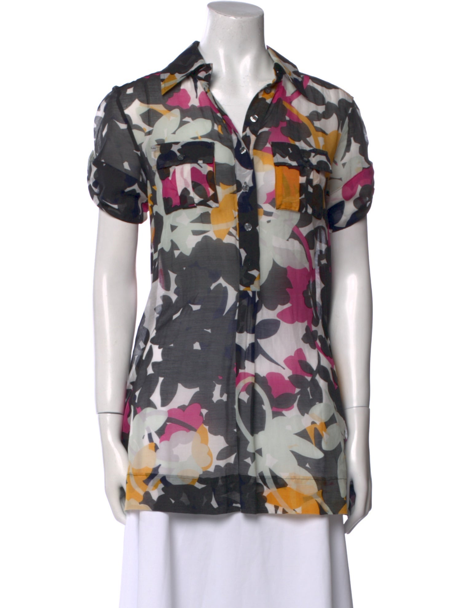 Diane von Furstenberg Floral Print V-Neck Button-Up Top
