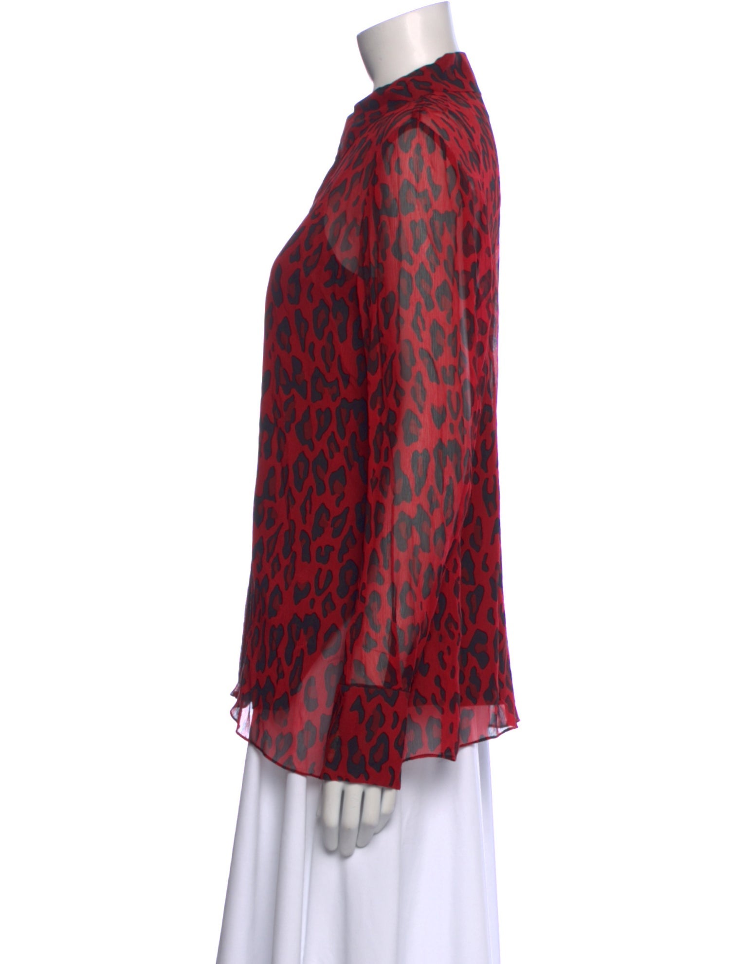 Diane von Furstenberg Animal Print Mock Neck Button-Up Top