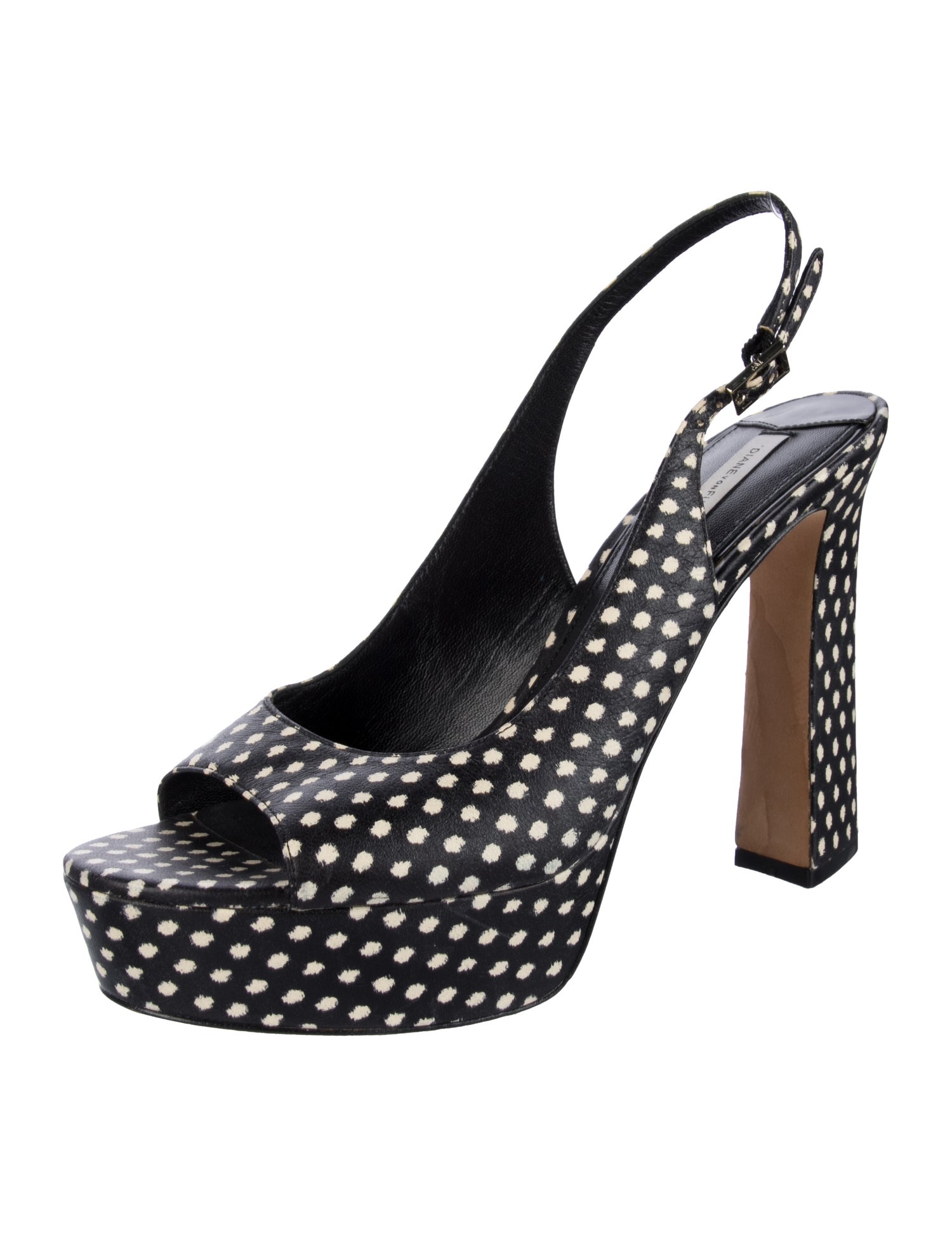 Diane von Furstenberg Leather Polka Dot Print Slingback Sandals