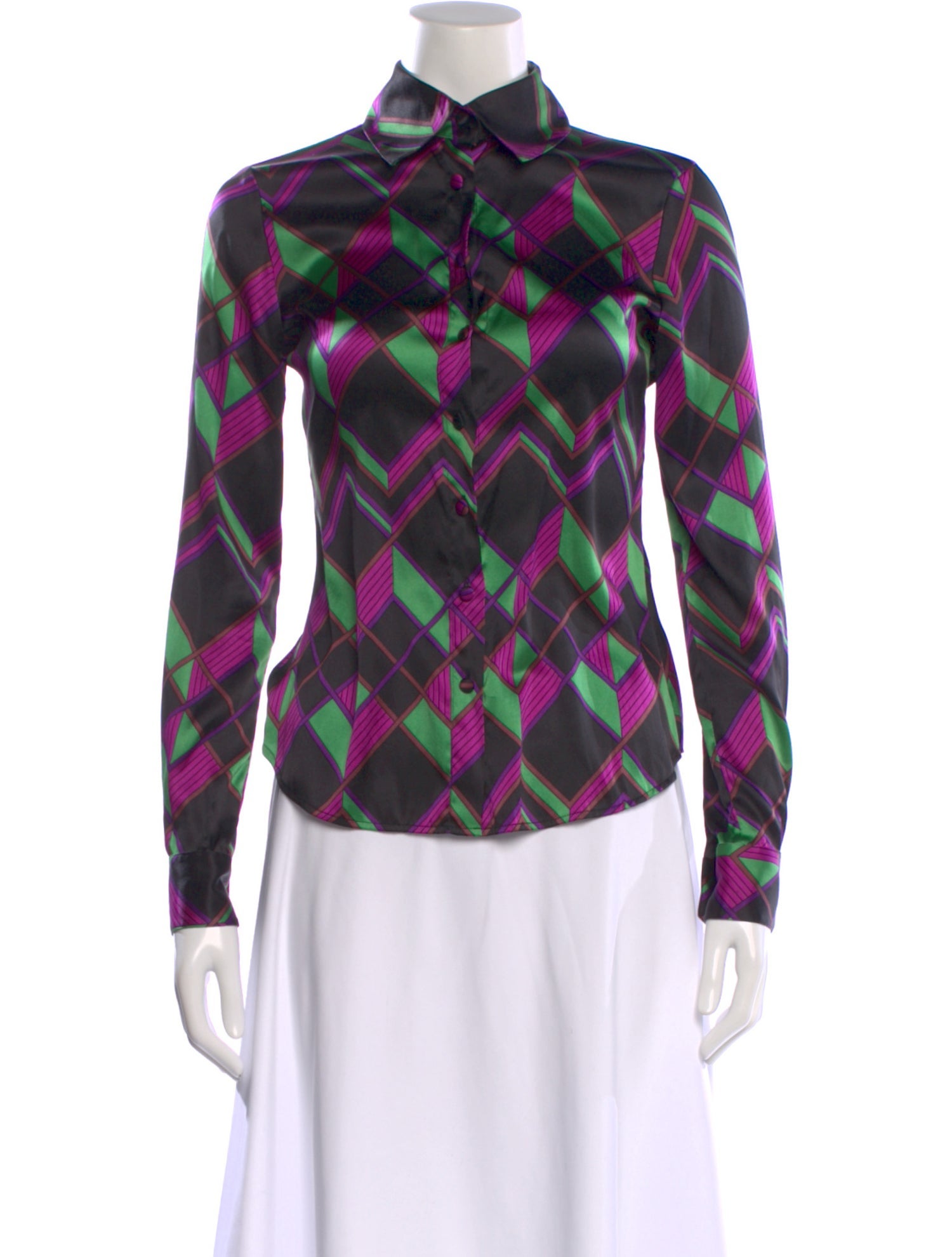 Diane von Furstenberg Silk Patterned Button-Up Top