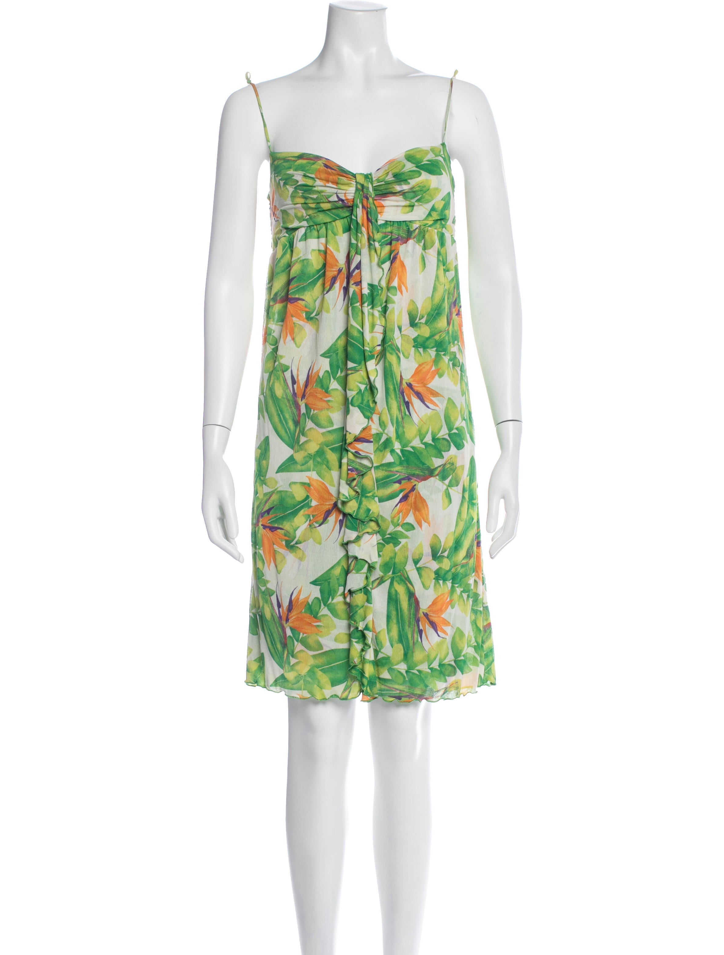 diane von furstenberg green silk dress Diane Von Furstenberg Green Print Silk Mini Dress / Sz XS