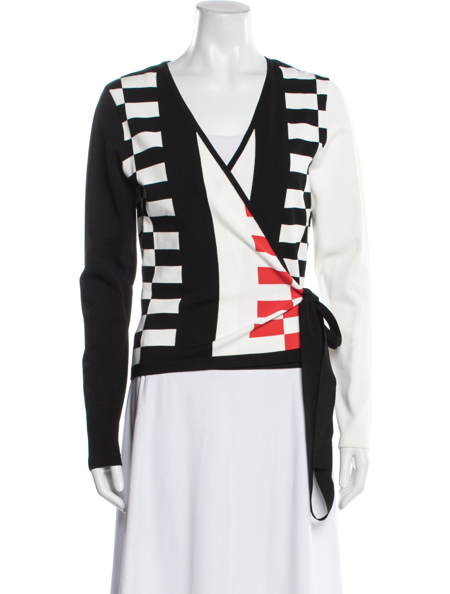 Diane von Furstenberg Colorblock Pattern V-Neck Top