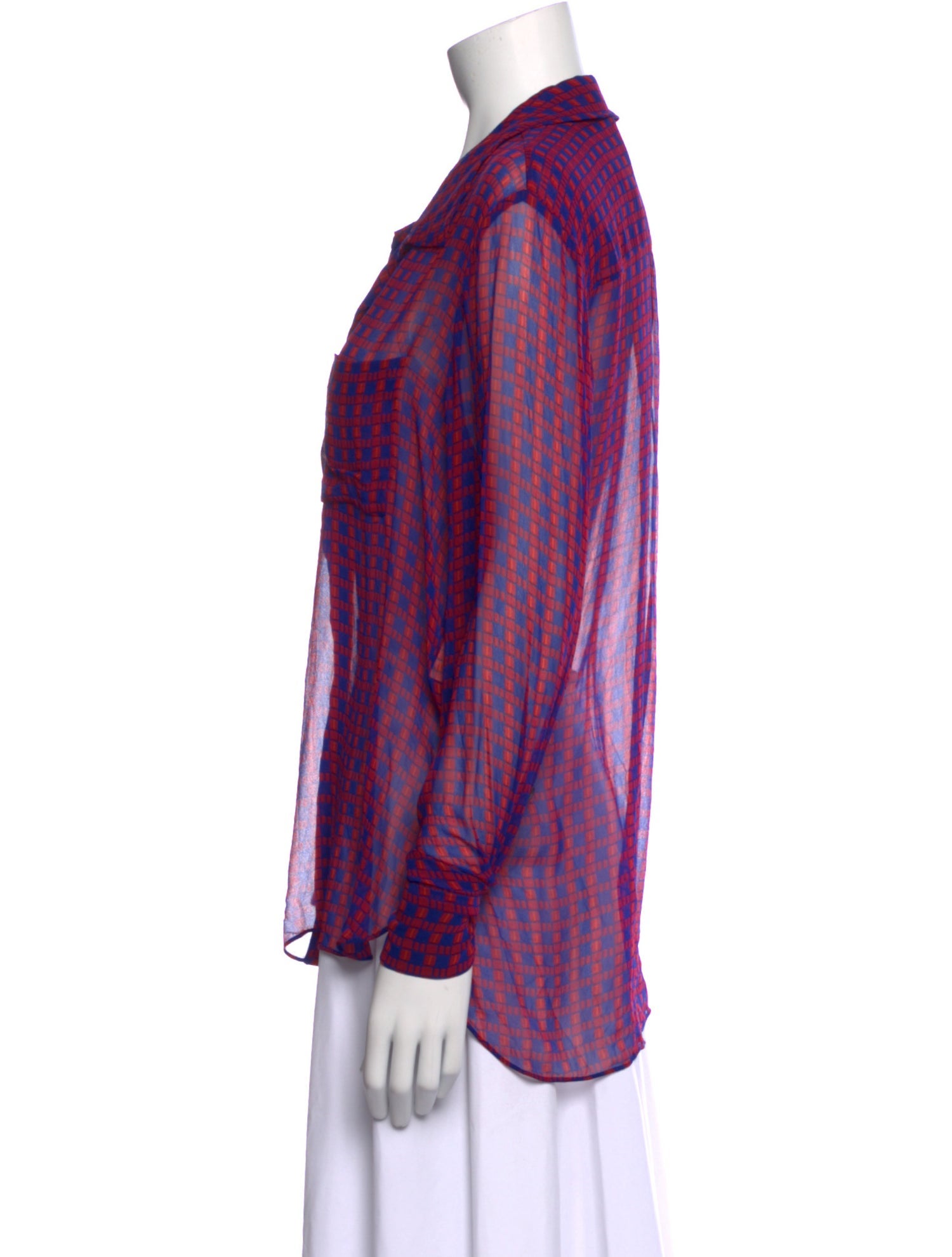 Diane von Furstenberg Silk Plaid Print Blouse