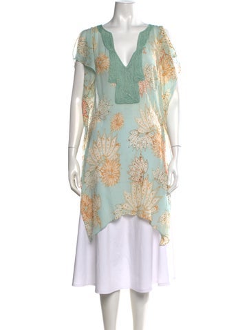 Pre-owned Diane Von Furstenberg Floral Print V-neck Tunic In Green