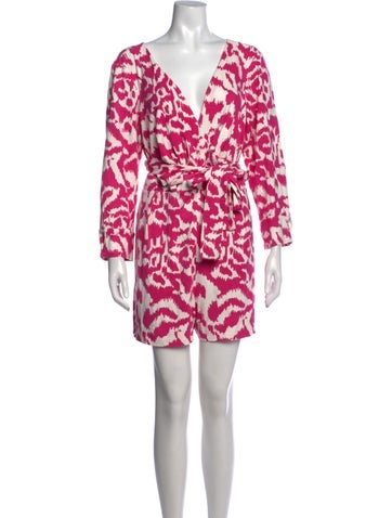 Pre-owned Diane Von Furstenberg Patterned V-neck Romper In Pink