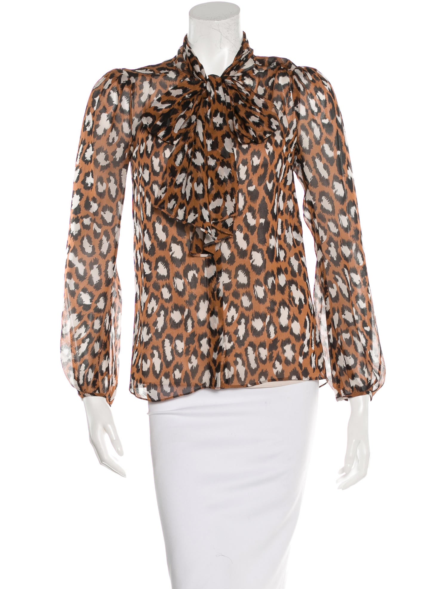 Diane von Furstenberg Leopard Print Long Sleeve Blouse