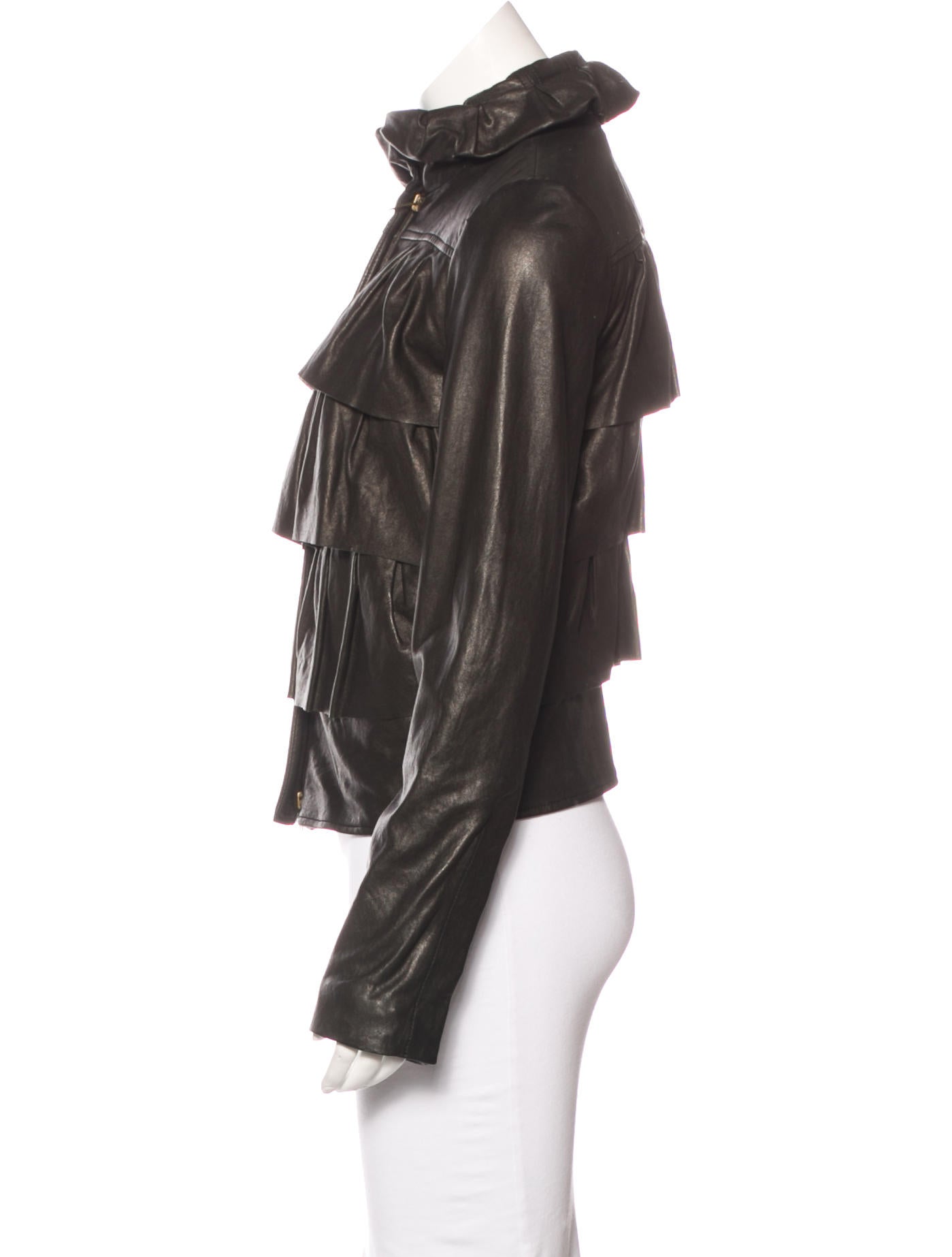 Diane von Furstenberg Leather Cupcake Bomber Jacket