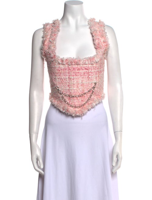 Dilara Findikoglu Tweed Pattern Square Neckline Crop Top