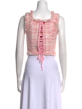 Dilara Findikoglu Tweed Pattern Square Neckline Crop Top