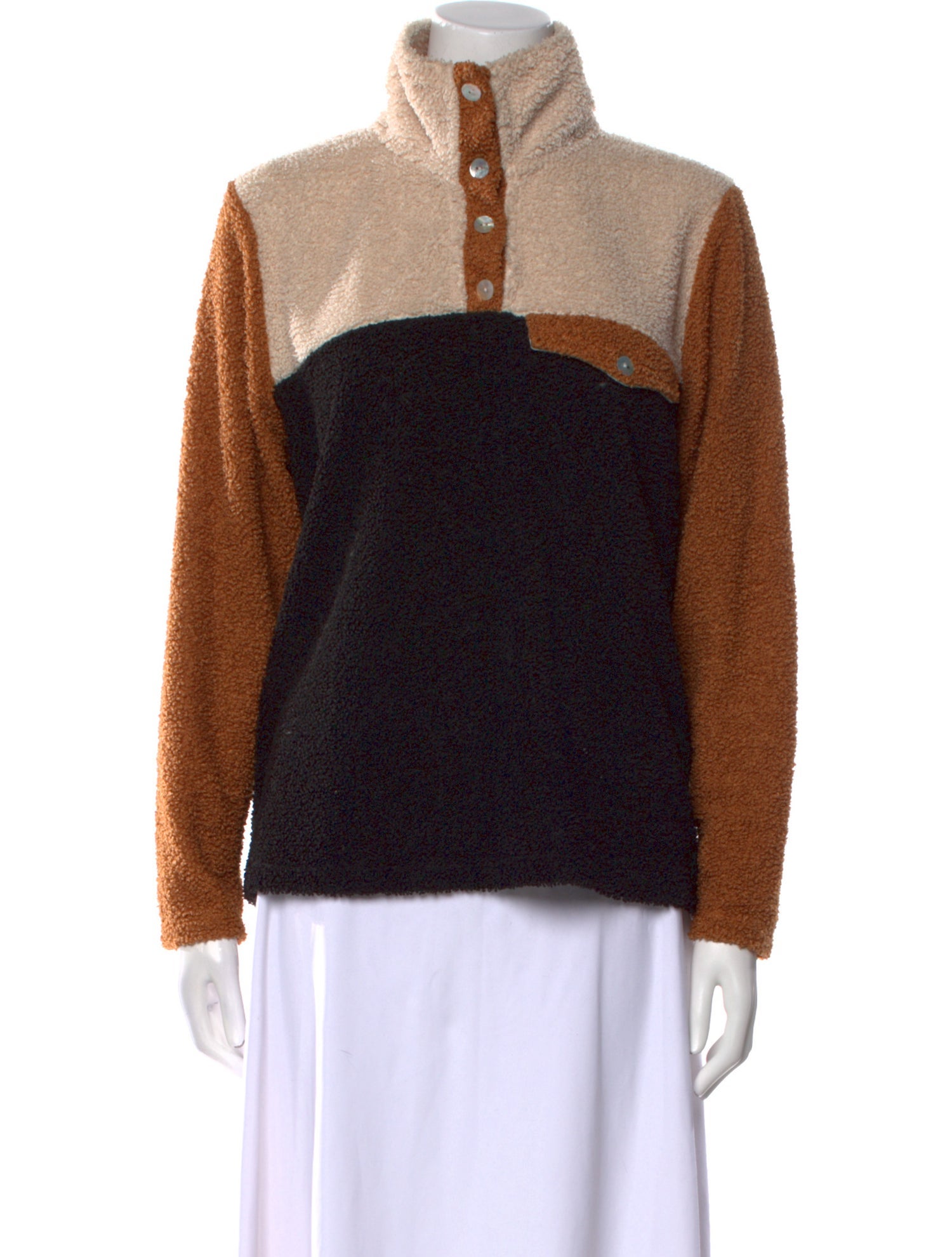 DONNI. Colorblock Pattern Mock Neck Sweater