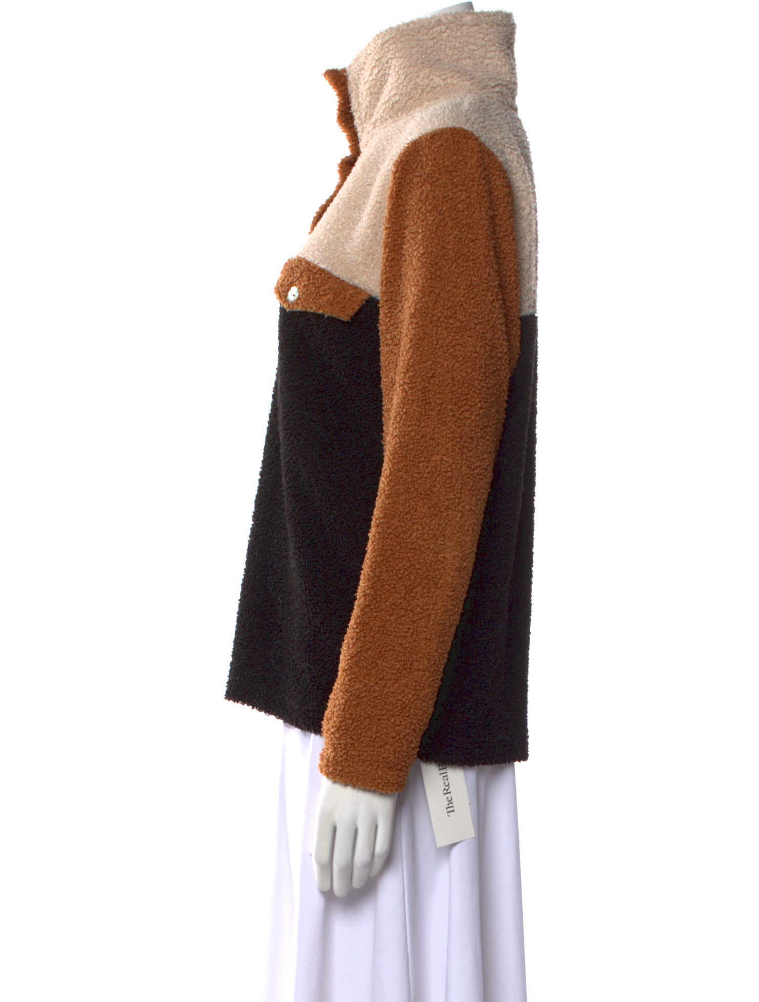 DONNI. Colorblock Pattern Mock Neck Sweater