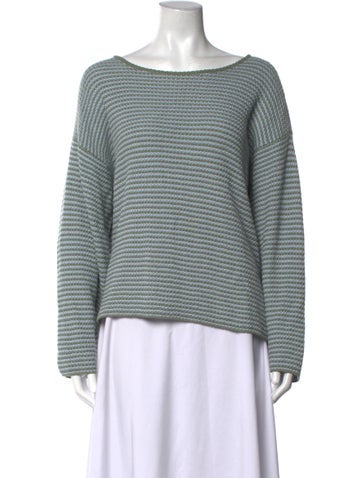 Pre-owned Donni Striped Bateau Neckline Sweater In Blue
