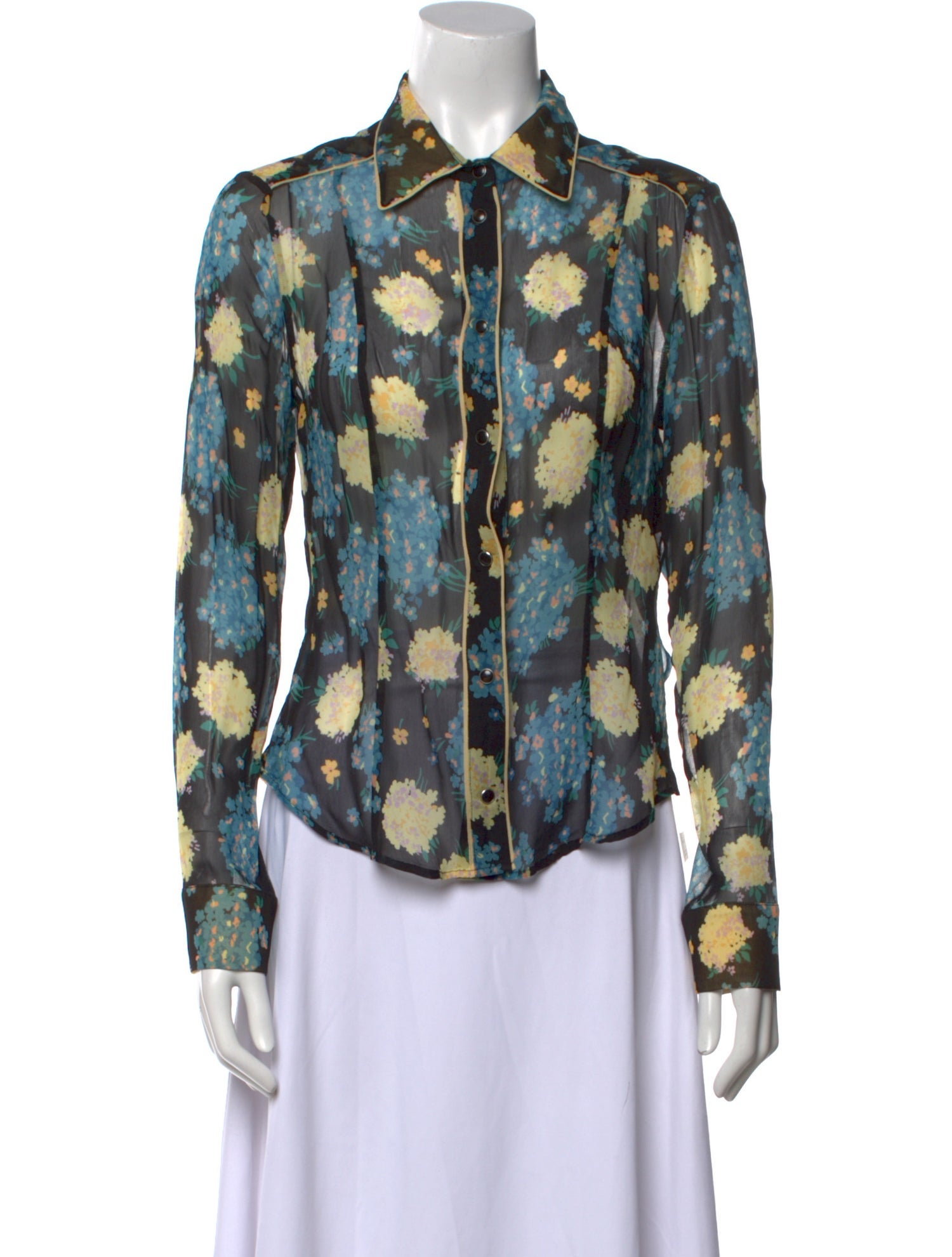 Diesel Floral Print Long Sleeve Button-Up Top