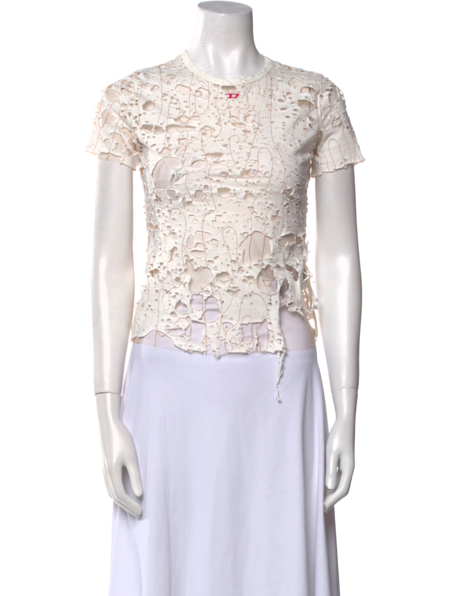 Diesel Lace Pattern Crew Neck Crop Top