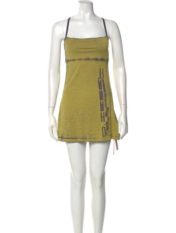 Pre-owned Diesel Graphic Print Mini Dress W/ Tags In Green