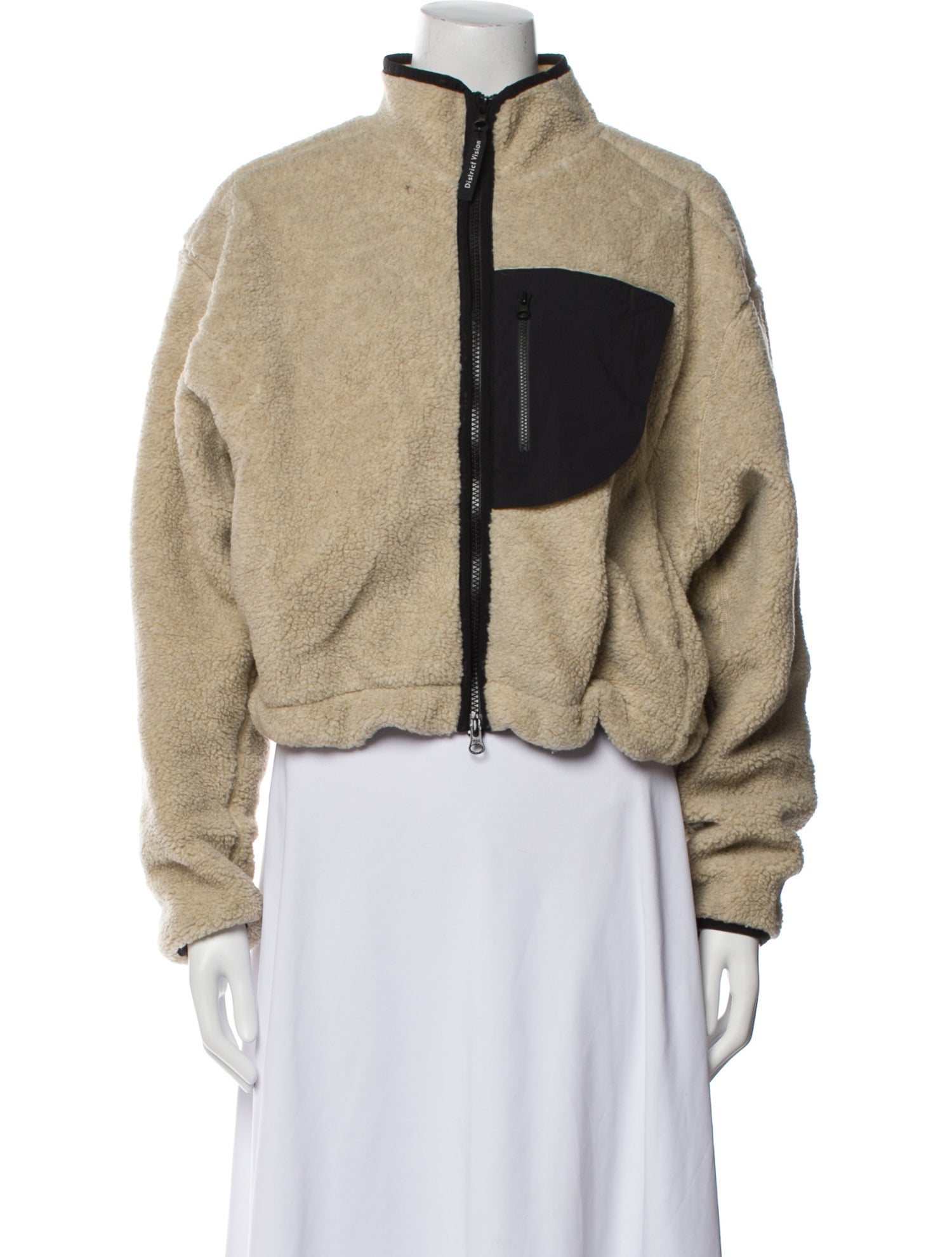 District Vision Colorblock Pattern Faux Fur Jacket