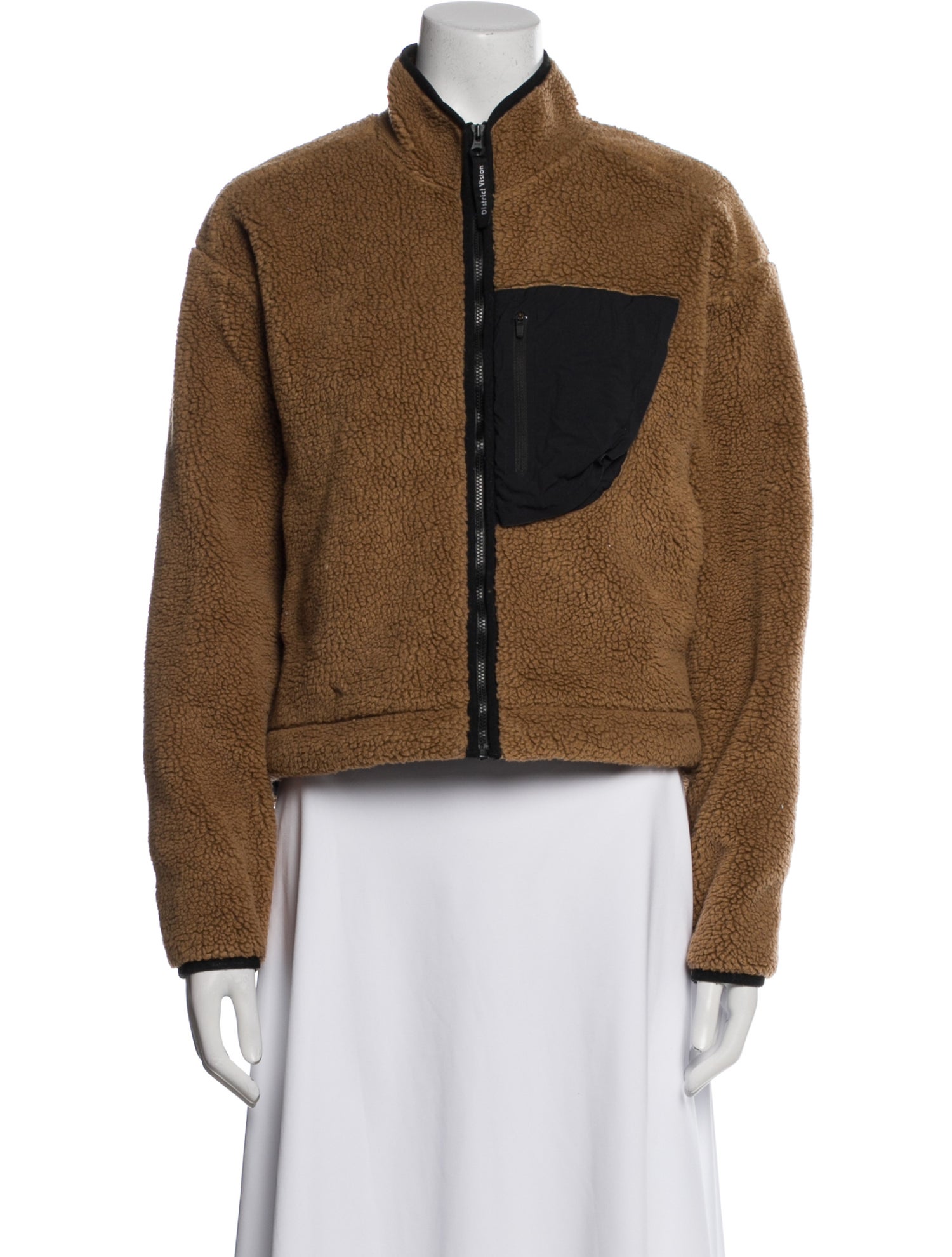 District Vision Colorblock Pattern Faux Fur Jacket