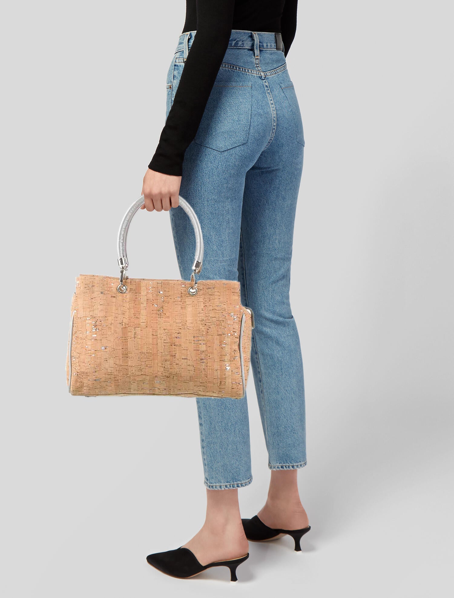 Donald Pliner Donald J Pliner Leather Trimmed Cork Tote Bag