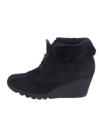 Donald Pliner Suede Fur Trim Lace-Up Boots