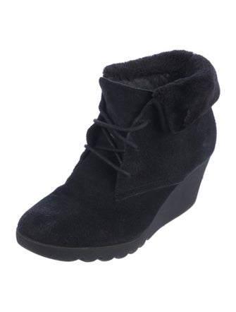 Donald Pliner Suede Fur Trim Lace-Up Boots