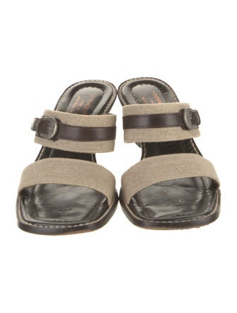 Donald Pliner Canvas Leather Trim Embellishment Slides