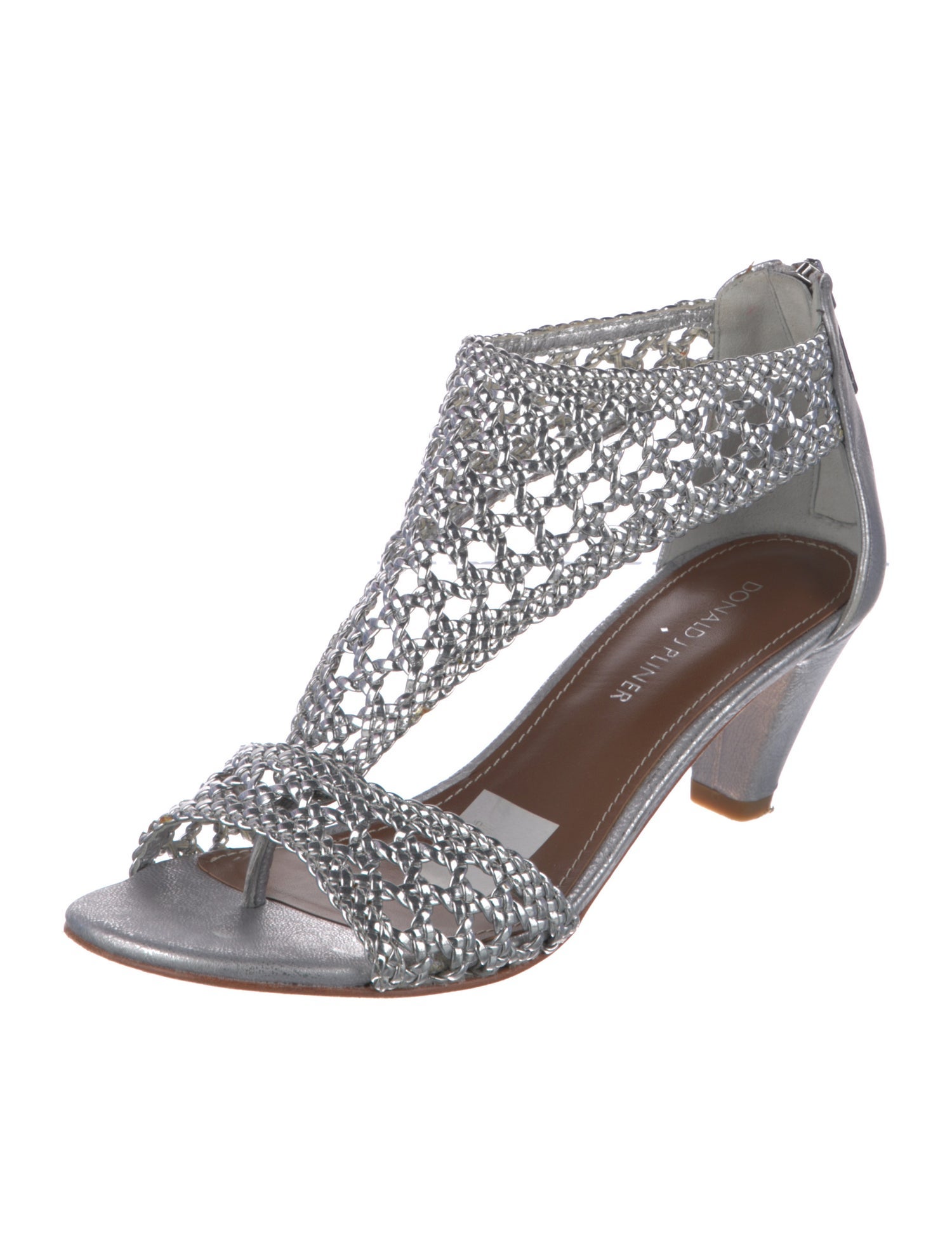 Donald Pliner Leather Braided Accents T-Strap Sandals