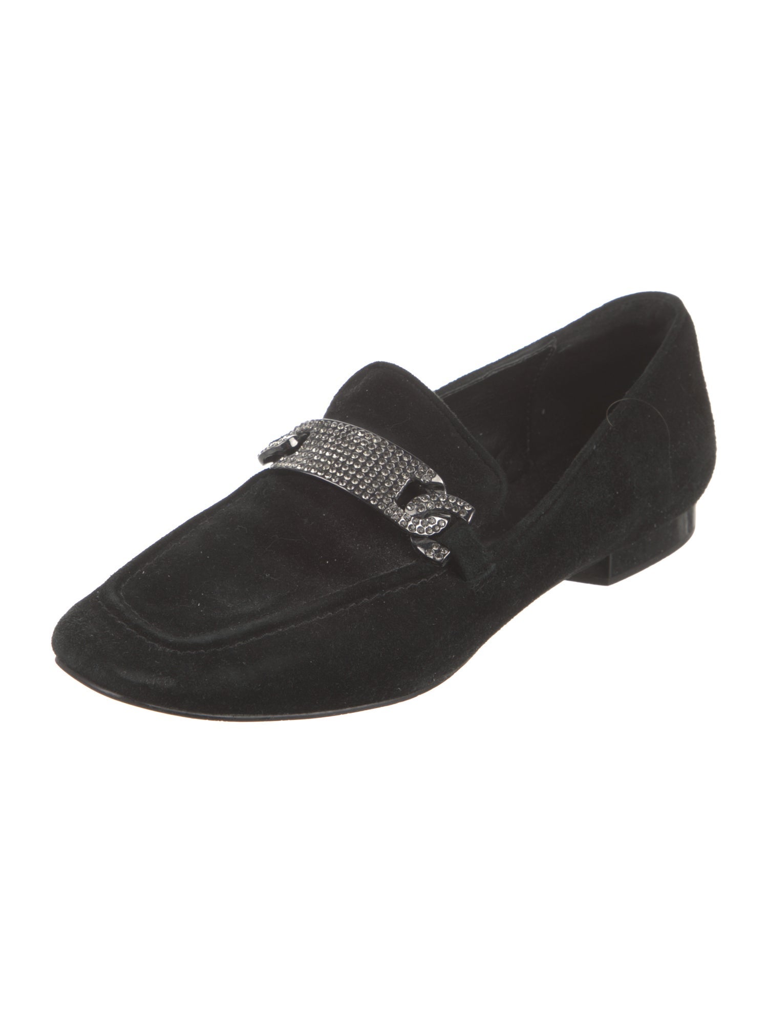 Donald Pliner Suede Crystal Embellishments Loafers