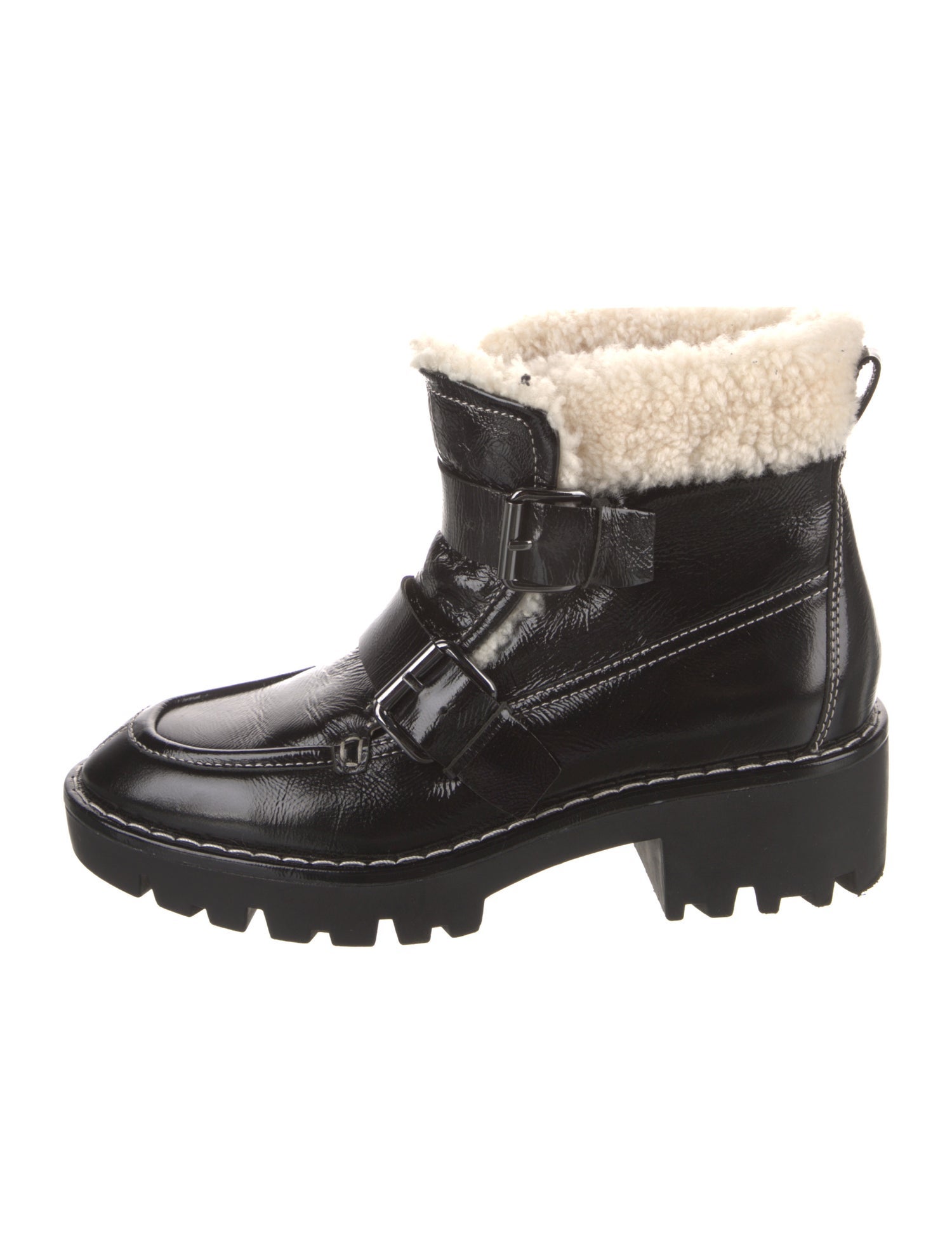 Donald Pliner Leather Faux Fur Trim Combat Boots