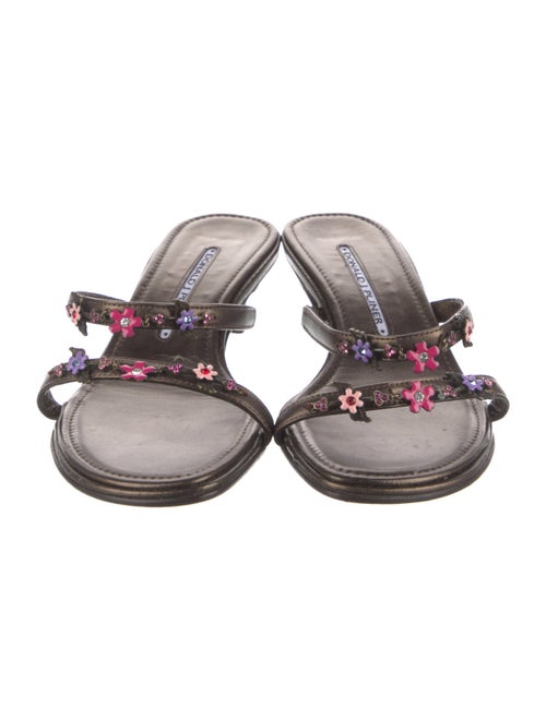 Donald Pliner Leather Crystal Embellishments Slides