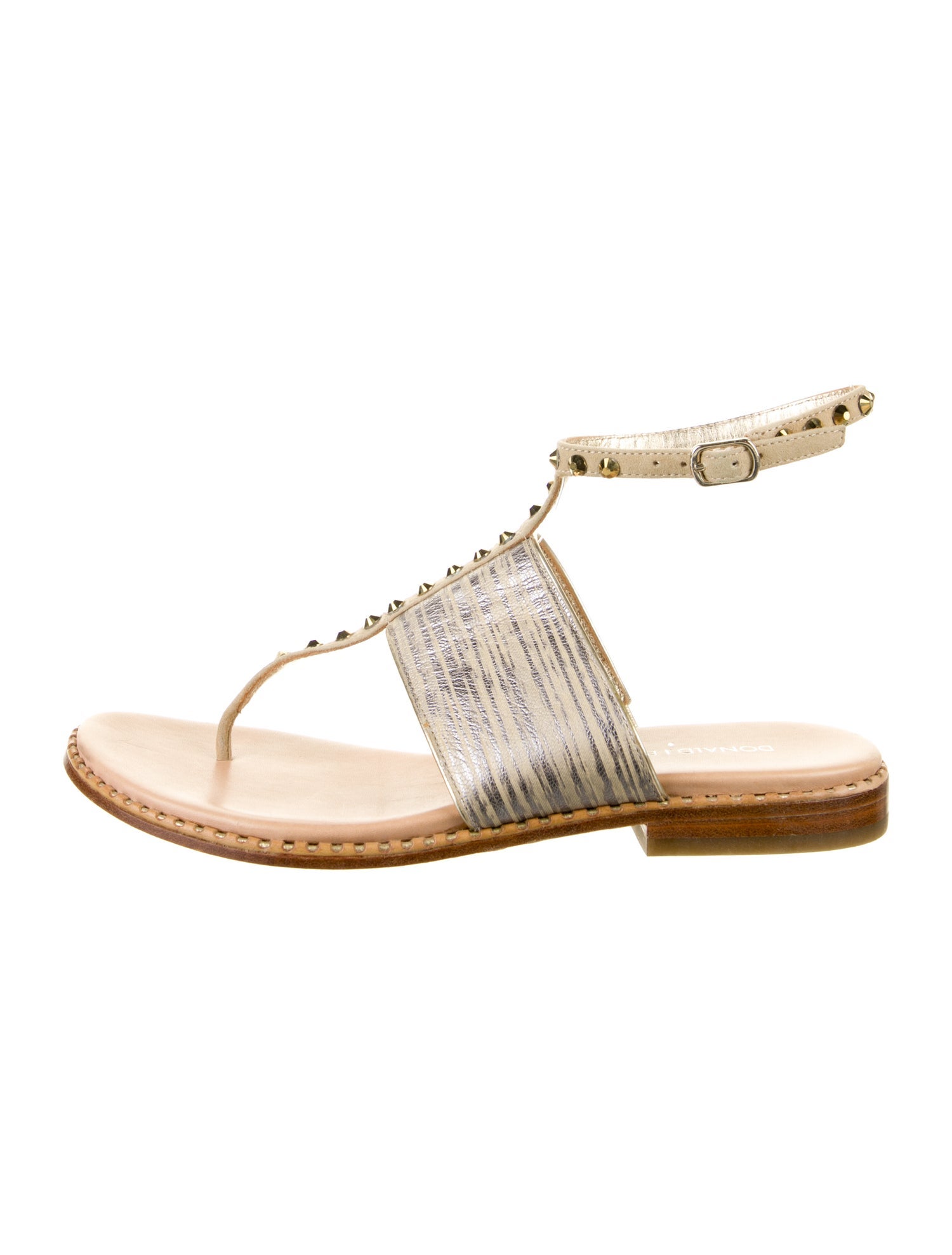 Donald Pliner Leather Striped T-Strap Sandals