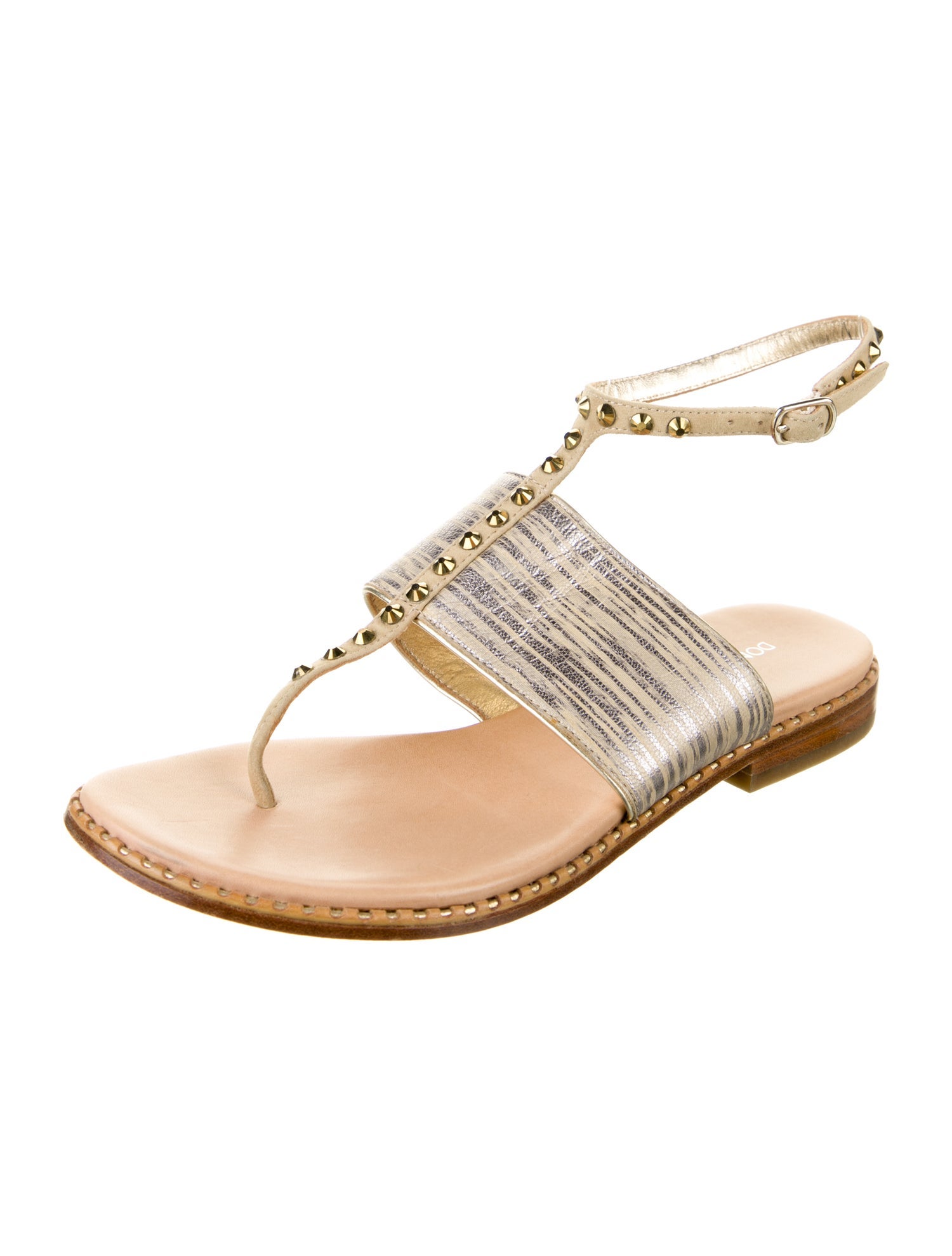 Donald Pliner Leather Striped T-Strap Sandals